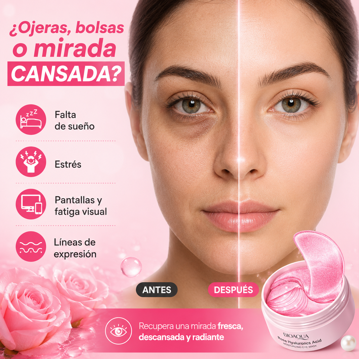 Parches Anti Ojeras de Rosas Bioaqua